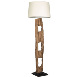 Moebel Living Dřevěná stojací lampa  s bílým stínidlem Aranka 177 cm