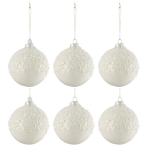 Set šesti bílých skleněných vánočních ozdob J-Line Snow Ball 9 cm